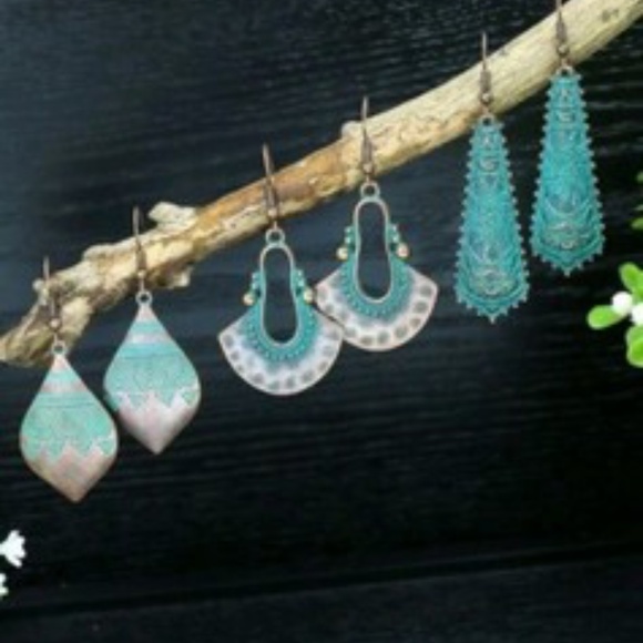 FASHION JEWELRY TURQUOISE and COPPER LONG EARRING COLLECTION - Picture 11 of 16
